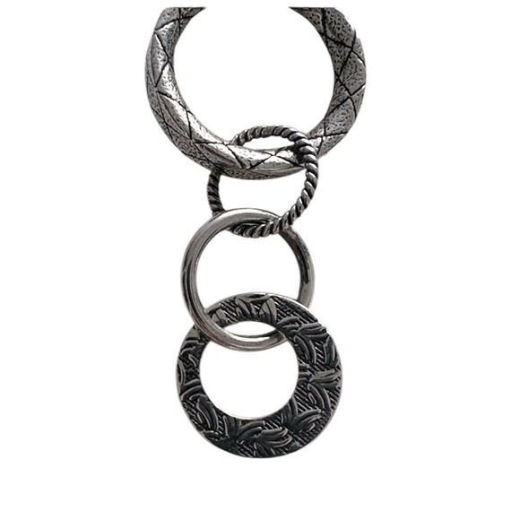 Silpada N1821 Sterling Silver 4 Textured Links Pendant Brown  N1821 Silpada Retired Brown Leather Necklace with 4 Linked Rings Pendant